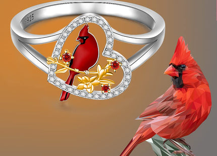Fenthring Red Cardinal Gifts Rings for Women Sterling Silver Cardinal Ring