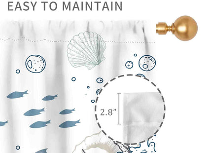 Nautical Beach Curtains, Coastal Seahorse Sea Turtle Starfish Seashell Undersea Animal Blue Blackout Drapes for Bedroom Living Room Kids Room Bathroom Kitchen Window Treatments 2 Panel, 42"x45" Inch