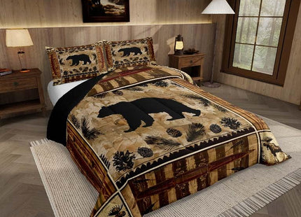 Feelyou Black Bear Comforter Set Twin Size for Kids Boys Girls Bedding Set