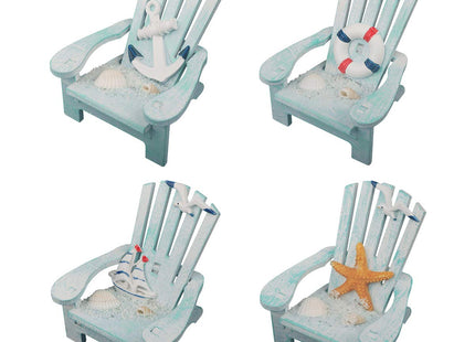 4 Pack Wooden Handmade Mini Chair Ornament Beach Decor Nautical Decoration for Bathroom Bedroom Decor Home Decor Article Home Office Desk, 4 x 3.75 x 3.75 inches (Light Blue)