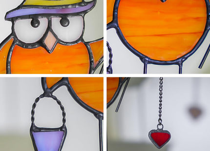 HAOSUM Owl Stained Glass Suncatcher for Window Hanging,Owl Gifts for Women