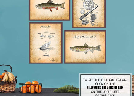 Trout Fly Fishing Wall Art - Vintage Poster Prints Set of 4 8x10 Unframed