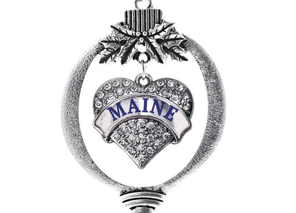 Inspired Silver - Maine - Silver Christmas Ornament - Pave Heart Charm Christmas Tree Ornament with Cubic Zirconia - Holiday Hanging Decoration