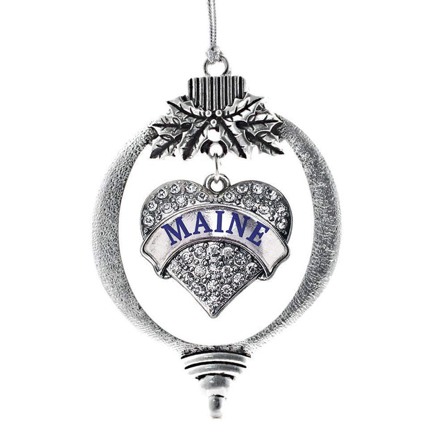 Inspired Silver - Maine - Silver Christmas Ornament - Pave Heart Charm Christmas Tree Ornament with Cubic Zirconia - Holiday Hanging Decoration