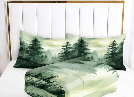 CCoutueChen Olive Green Botanical Comforter Set Queen Size Green Woodland Forest Tree Comforters Ombre Nature Landscape Bedding Set Army Green Pine Trees Bedding Ultra Soft Microfiber