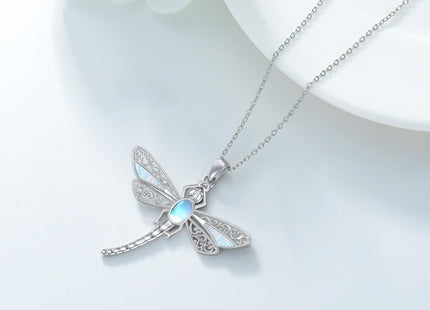 SIMONLY Dragonfly Necklace with Opal & Moonstone 925 Sterling Silver Dragonfly Pendant Jewelry Christmas Birthday Gifts for Women Mom Wife Her