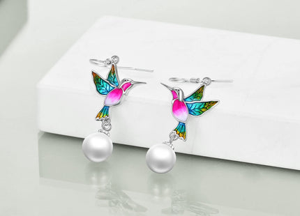 Hummingbird Earrings Gifts for Her Women 925 Sterling Silver Hummingbird Pearl Dangle Earrings Jewelry Christmas Gifts for Women Teen