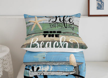 Castle Fairy Beach Life Comforter Set Twin Size Blue Green Rustic Farmhouse Bedding for Decor Starfish Cabin Wood Stripes Print Quilted Duvet Beach Camper Insert 2pcs(CYJS9694ZMD-BZ_USt)