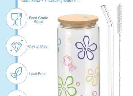 Mikopei beach gifts for women, Sea Glass Cup with Lid and Straw, 16 oz