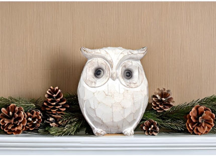 QIAOIDEA Rustic Carved Owl Figurine - Chubby Owl Decor for Home and Office - Shelf, Desktop, Cabinet, Fireplace Mantel