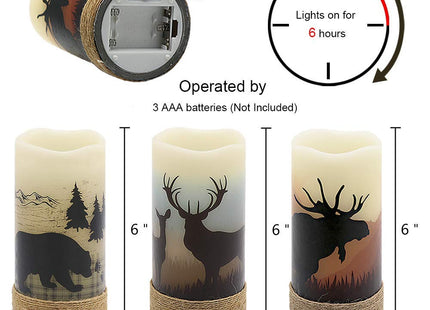 GenSwin Flameless Led Candles with Hemp Rope & Timer Deer Moose Bear