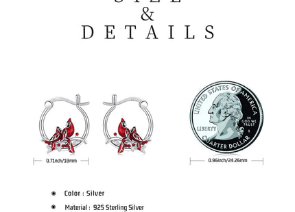 JUSTKIDSTOY Cardinal Earrings 925 Sterling Silver 2 Red Bird Hoop Earrings Jewelry Cardinal Gifts for Women Mother Grandma
