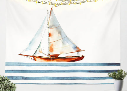 Feelyou Sailboat Printed Tapestry Wall Hanging Nautical Decor for Kids Boys Girls Sea Adventure Ocean Themed Modern Wall Art for Bedroom Living Room,Large 59x82 Inches