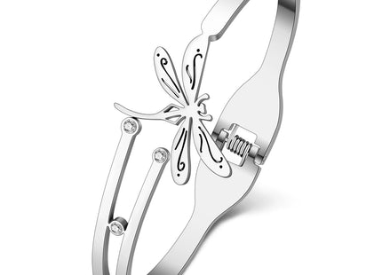 NEWEI Dragonfly Gifts for Women Cute Dragonfly Bracelet Bangle Stainless Steel Dragonfly Jewelry Decor Charms for Dragon Fly Lovers (Silver Plated C)