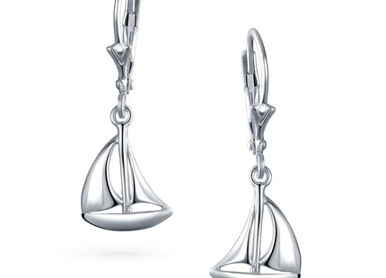 Sea Lovers Nautical Tiny Sailboat Dangle Earrings .925 Sterling Silver