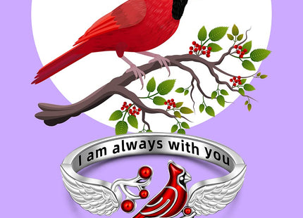 LOVGIFSET Sterling Silver Cardinal Ring Angel Wing Feather Ring for Women Cardinal Appear When Loved Ones are Near Adjustable Cardinal Jewelry