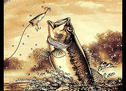 Champion Rugs Wildlife Nature Lodge Cabin Fish Bass Fishing Area Rug (5’ 3” X 7’ 5”)