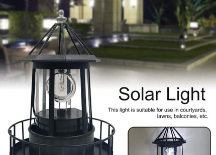 Solar Lighthouse Outdoor Decor, Rotating LED Waterproof Garden Light