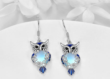 Owl Earrings for Women Sterling Silver Moonstone Owl Dangle Earrings Jewelry Christmas Gifts for Teen