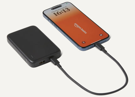 Amazon Basics Slim Portable Charger Power Bank with LED Display, 10,000 mAh, Black