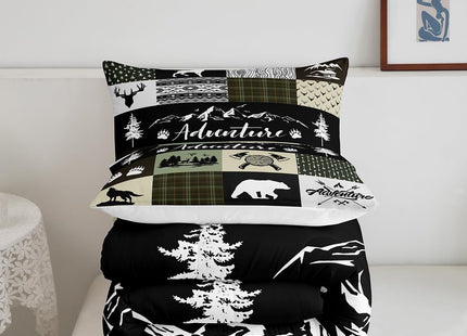 Castle Fairy Rustic Farmhouse Comforter Set Queen Size,Bear Deer Wolf Wild Animals Patchwork Bedding Set for Women Adult,Cabin Decor Exotic Aztec Boho Luxury Bed Duvet Insert, 2 Pillowcases