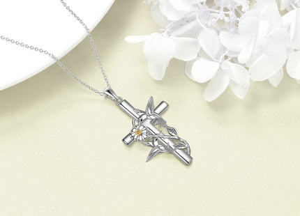 CRMAD Hummingbird Necklace Jewelry for Women Sterling Silver Cross Hummingbird Daisy Necklace Gifts