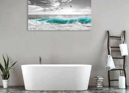 yearainn Large Ocean Canvas Wall Art for Living Room Wall Decor Teal Sea Wave Canvas Prints Artwork Seagull Birds Canvas Pictures for Bedroom Home Office Wall Decorations Ready to Hang 20" X 40"