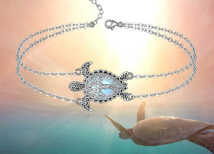 Sea Turtle Anklet Bracelets for Women Sterling Silver Ocean Turtle Ankle