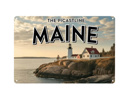 Maine Lighthouse Tin Sign Nautical Ocean Wall Decor (8X12 IN)