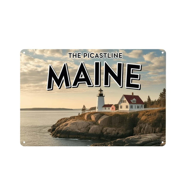 Maine Lighthouse Tin Sign Nautical Ocean Wall Decor (8X12 IN)