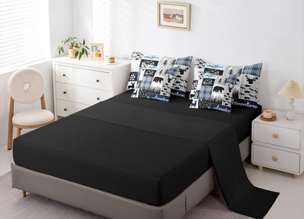 Boys Deer Bedding Set, Bear Moose 7 Pieces Bed In A Bag - 1 Rustic Cabin Lodge Comforter,1 Woodland Animal Fitted Sheet, 1 Retro Farmhouse Flat Sheet, 2 Pillow Cases, 2 Throw Pillow Covers, Full