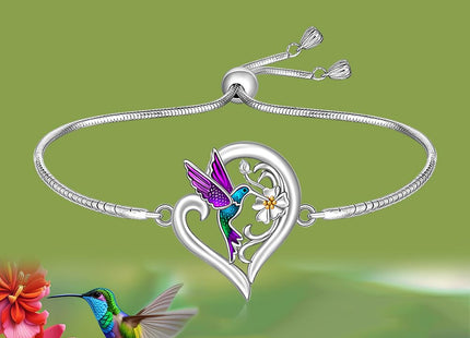 Hummingbird Bracelets for Women Sterling Silver Purple Hummingbird Bracelet