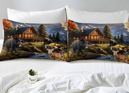 LUVIVIHOME 4PCS Deer Sheets Set, Twin Bed Sheets, Black Bear Moose Mallard Duck Woodland Animal Hunting Lodge Rustic Cabin Country Farmhouse Bedding Set, 1 Fitted Sheet & 1 Flat Sheet & 2 Pillowcases