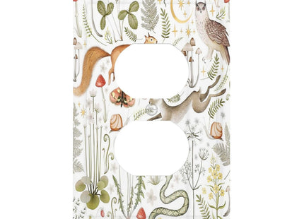 Forest Country Woodland Wild Animals Butterfly Mushroom Duplex Outlet Covers Decorative Single Light Switch Covers Electrical Receptacle Wall Plate Plug Switchplate Dimmer for Home Decor
