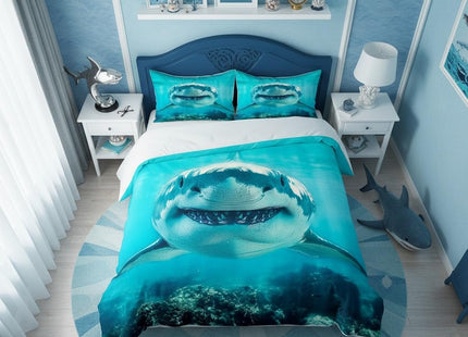 Shark Pattern Bedding Set Twin Size for Kids Boys Bedroom,Sea Animals Bed Duvet Cover Set,Shark Fish Print Comforter Cover Hawaiian Beach Decor 2 Pieces 1 Duvet Cover with 1 Pillowcase（No Comforter）