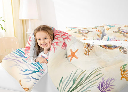 Erosebridal Kids Turtle Comforter Set Twin Size, Reptile Tortoise Bedding Set for Boys Girls Women Men Bedroom, Underwater World Sea Animal Down Comforter, Lovely Starfish Quilt with 1 Pillowcase