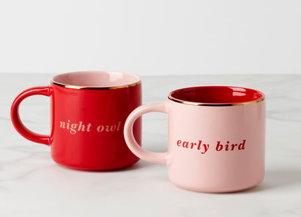 kate spade new york Early Bird & Night Owl, Mugs, Set of 2, Pink