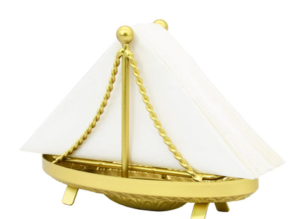 OwlGift Metal Sailboat Shaped Napkin Holder, Tabletop Paper Towel Dispenser, Mail Letter Sorter Rack, Document File Storage - Golden