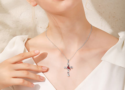 POPKIMI Red Cardinal Pendant Necklace S925 Sterling Silver Cardinal Jewelry Bird Memorial Tree Pendant Jewelry Gift for Women