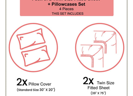 Ambesonne Lighthouse 2 Pack Fitted Sheet & Pillow Sham Set, Seagulls Beach Sea, 4 Pcs Bedding Decor, Package Contains 2 Twin Size Fitted Sheets & 2 Pillow Covers, Pink Grey