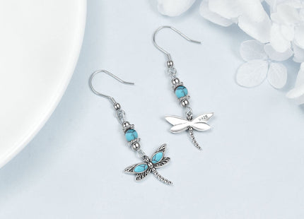 AOBOCO Sterling Silver Turquoise Dragonfly Earrings for Women Dangle Turquoise Leverback Earrings Jewelry Birthday Mothers Day Gifts for Mom (Dragonfly)
