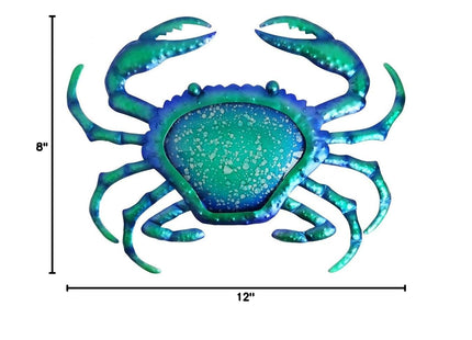 Comfy Hour 12" Blue Metal Crab Wall Decor, Nautical Ocean Theme Sculpture, Decorative Coastal Art for Beach House Patio & Bathroom, Artisan Crafted Iron Sea Animal, 1 Unit