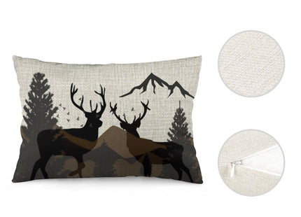 ITFRO Decorative Throw Pillow Covers Linen 12x20 inch Deer Pine Tree