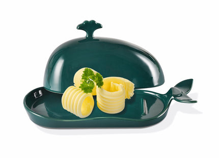 Porcelain Butter Dish for Countertop, Cute Whale Design, Ceramic Butter Dish with Handle, Funny Butter Storage Container, Ideal Gifts for Housewarming, Green