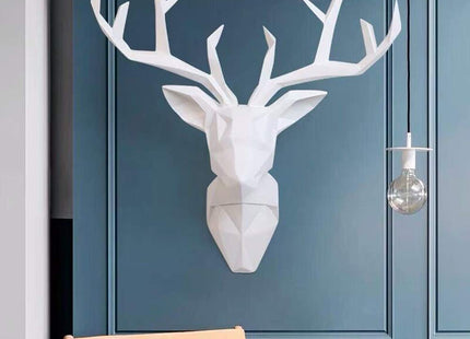 YJ Home Deer Head Wall Art - Geometrial Deer Head Sculpture Home Decor (White, XL)