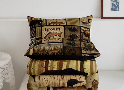 Feelyou Rustic Cabin Comforter Set Full Size, Wildlife Hunting Quilt Set Bear Deer Elk Fish Hunting Bedding Set for Kids Boys Teens Room Decor, Western Country Farmhouse Duvet Insert