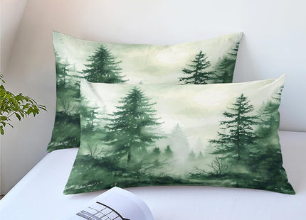 CCoutueChen Olive Green Botanical Comforter Set Queen Size Green Woodland Forest Tree Comforters Ombre Nature Landscape Bedding Set Army Green Pine Trees Bedding Ultra Soft Microfiber