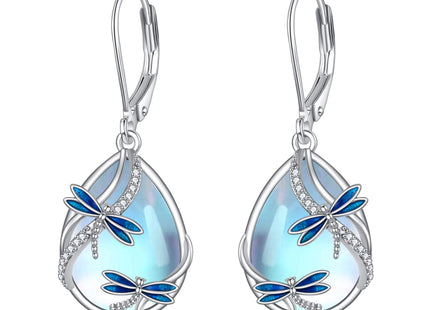 Dragonfly Earrings for Women Sterling Silver Dragonfly Jewelry Moonstone Dangle Earrings Leverback Earrings Gift for Women Teens