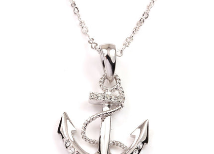 FC JORY White Gold Plated Crystal CZ Anchor Necklace Earrings Studs Jewelry Set