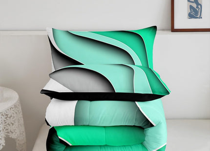 Erosebridal Geometric Stripe Comforter Twin Black Green Gradient Bedding Set for Boys Kids Teen, Minimalism Bedding Comforters & Sets Abstract Sea Ocean Wave Duvet Sets, Coastal Beach Quilt Sets 2pcs